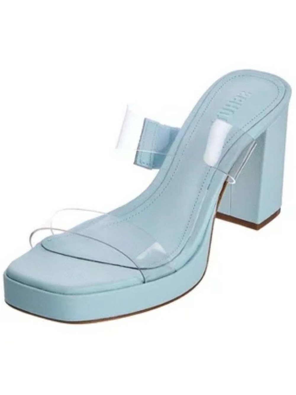 SCHUTZ Light Blue Block Heel Mule with Clear Straps